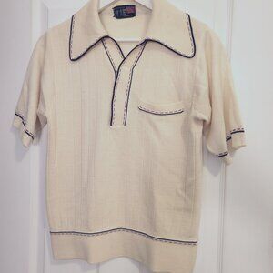 Men's Vintage 70s Knit Polo in Cream, size Small